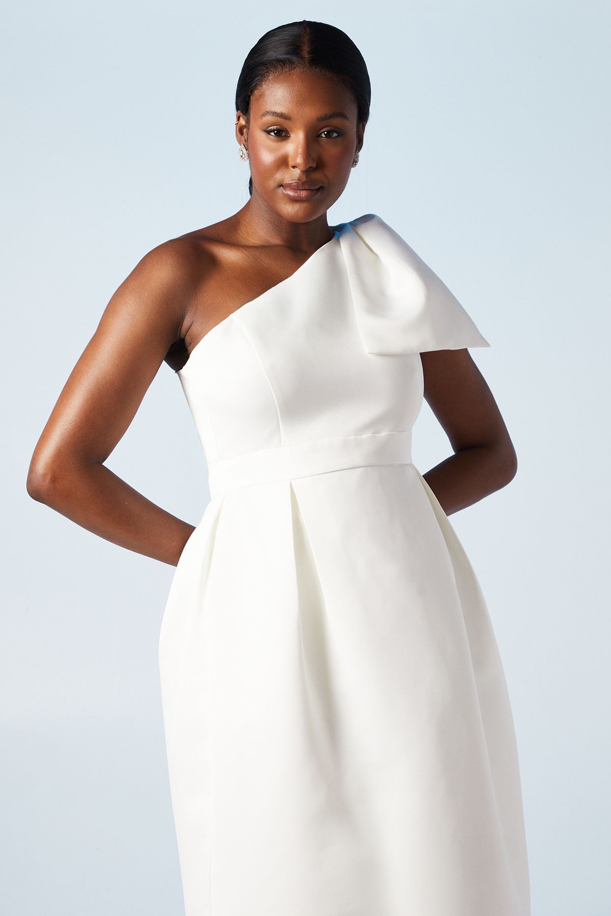 Coast Statement Bow One Shoulder Midi Wedding Dress Ivory image 2