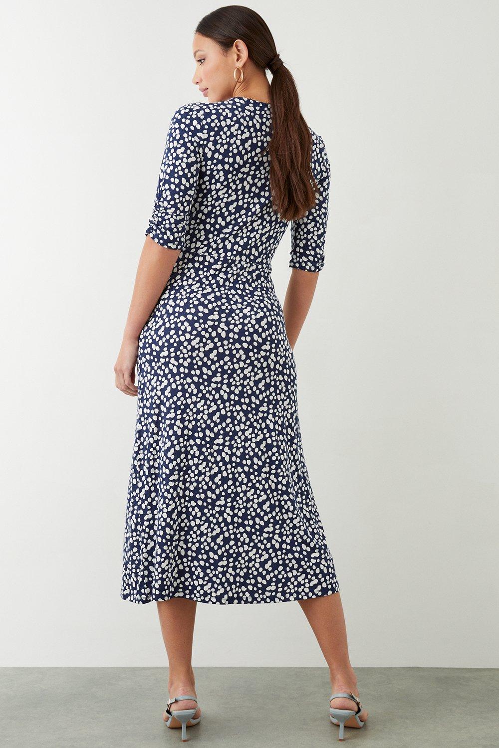 Dorothy Perkins Navy Spot Print  Wrap Jersey Midi Dress Navy image 3