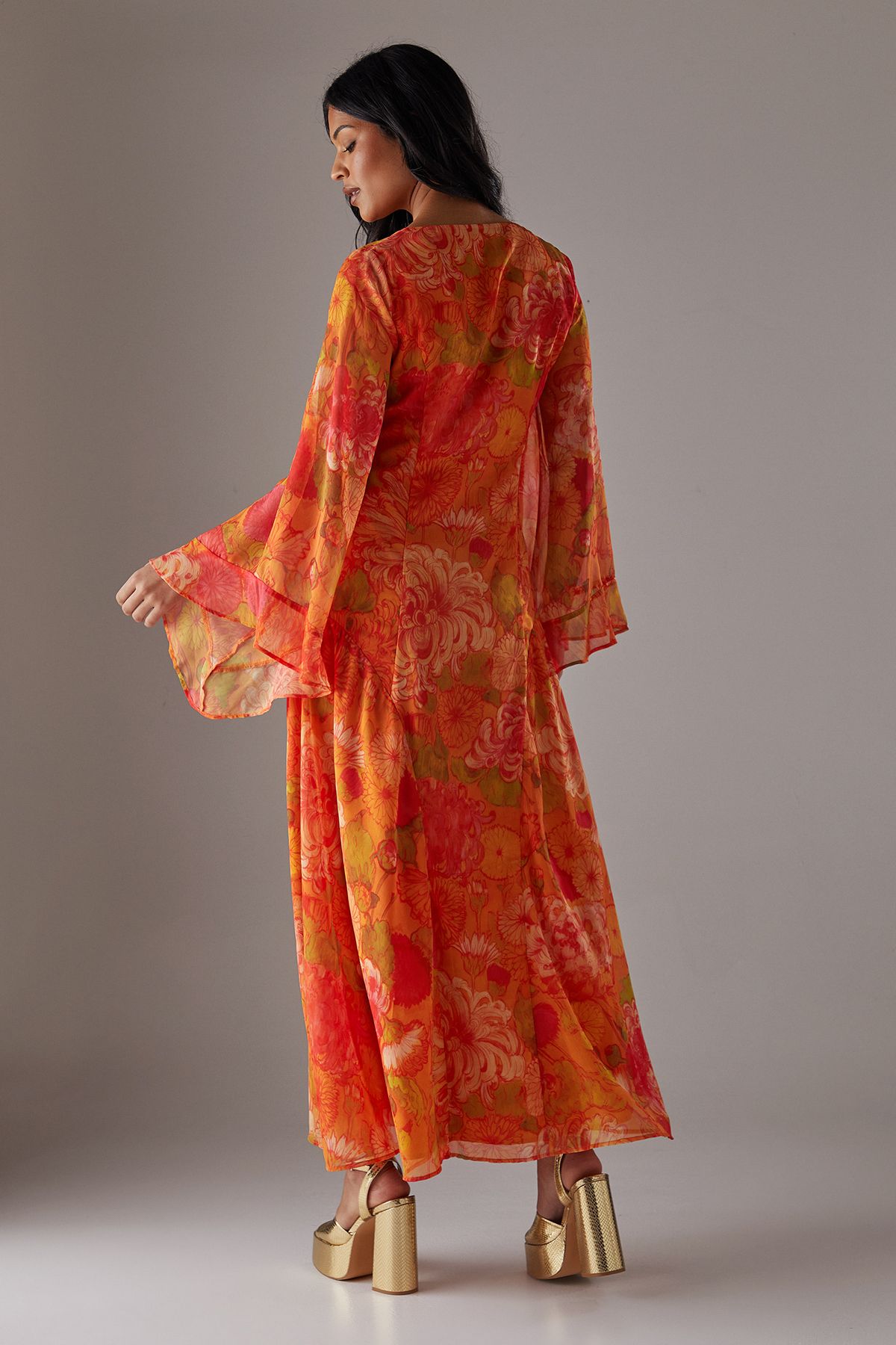 Warehouse Chiffon Bohemian Button Through Maxi Dress Floral image 4