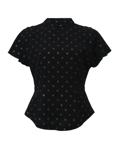 Marc Jacobs Preloved Polka Dot Mock Neck Blouse Wo - Black Print