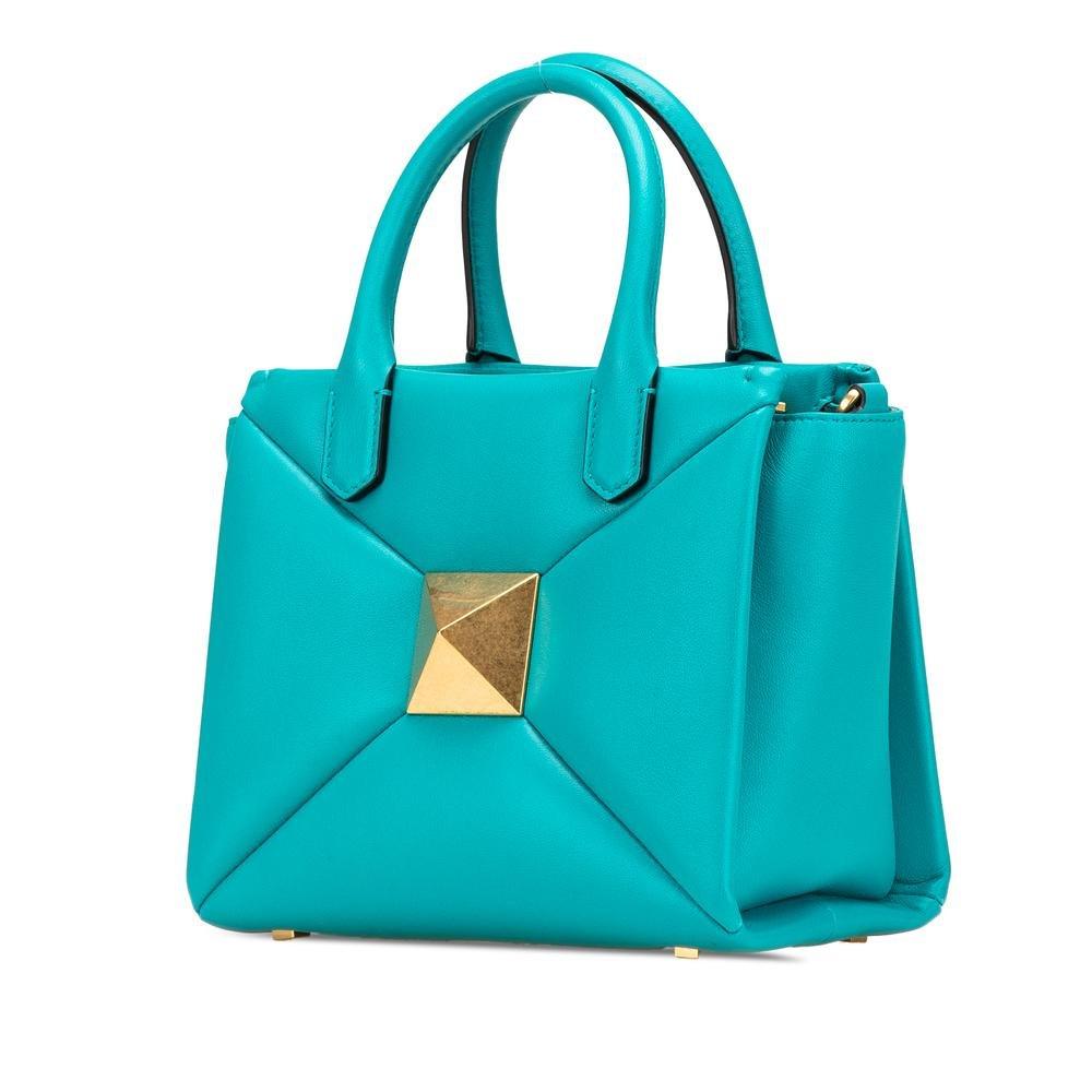Valentino Preloved Top Handle Leather Handbag Wo - Blue Satchel image 2