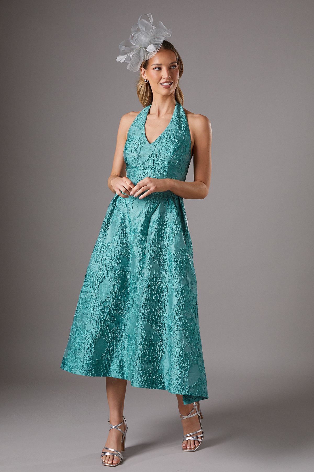 Coast Halter Jacquard Drop Waist Dress Teal image 1