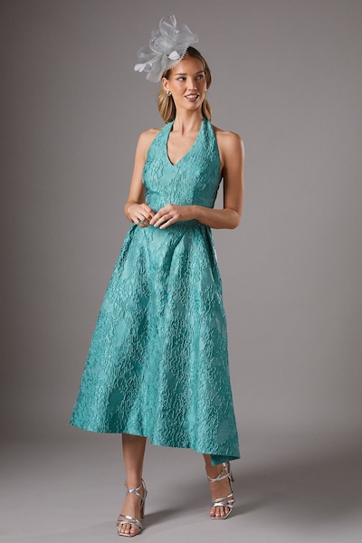 Coast Halter Jacquard Drop Waist Dress Teal