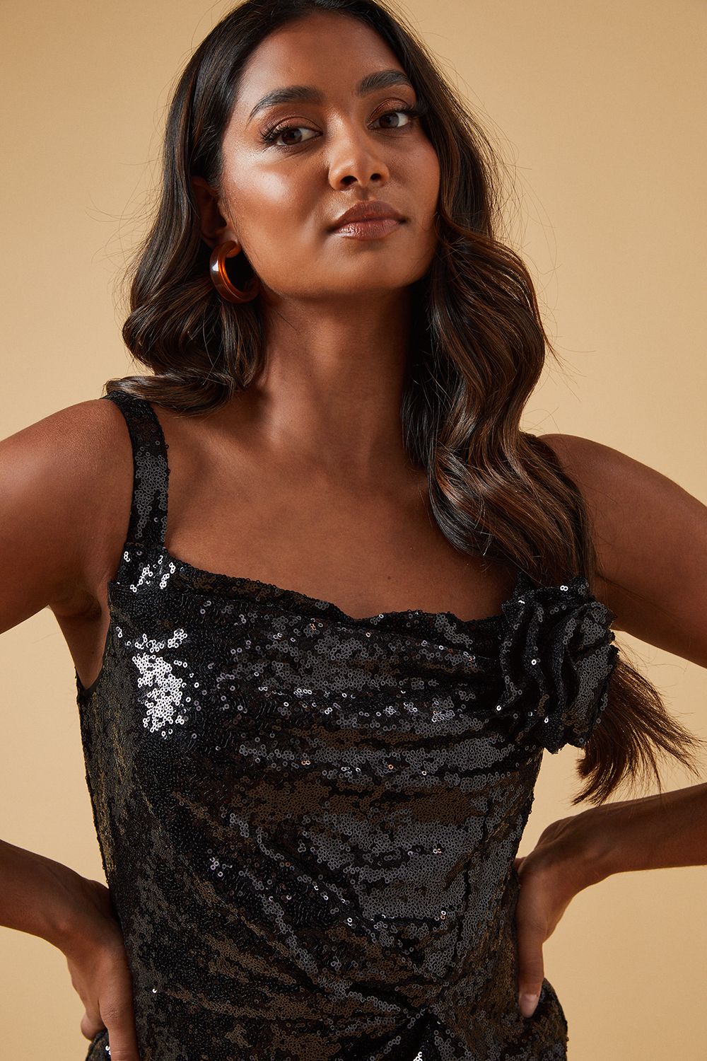 Oasis Occasion Sequin Corsage Mini Dress Black image 4