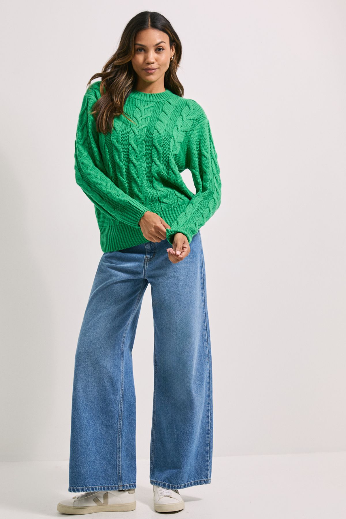 Dorothy Perkins Cable Knit Crew Neck Jumper Bright Green image 2