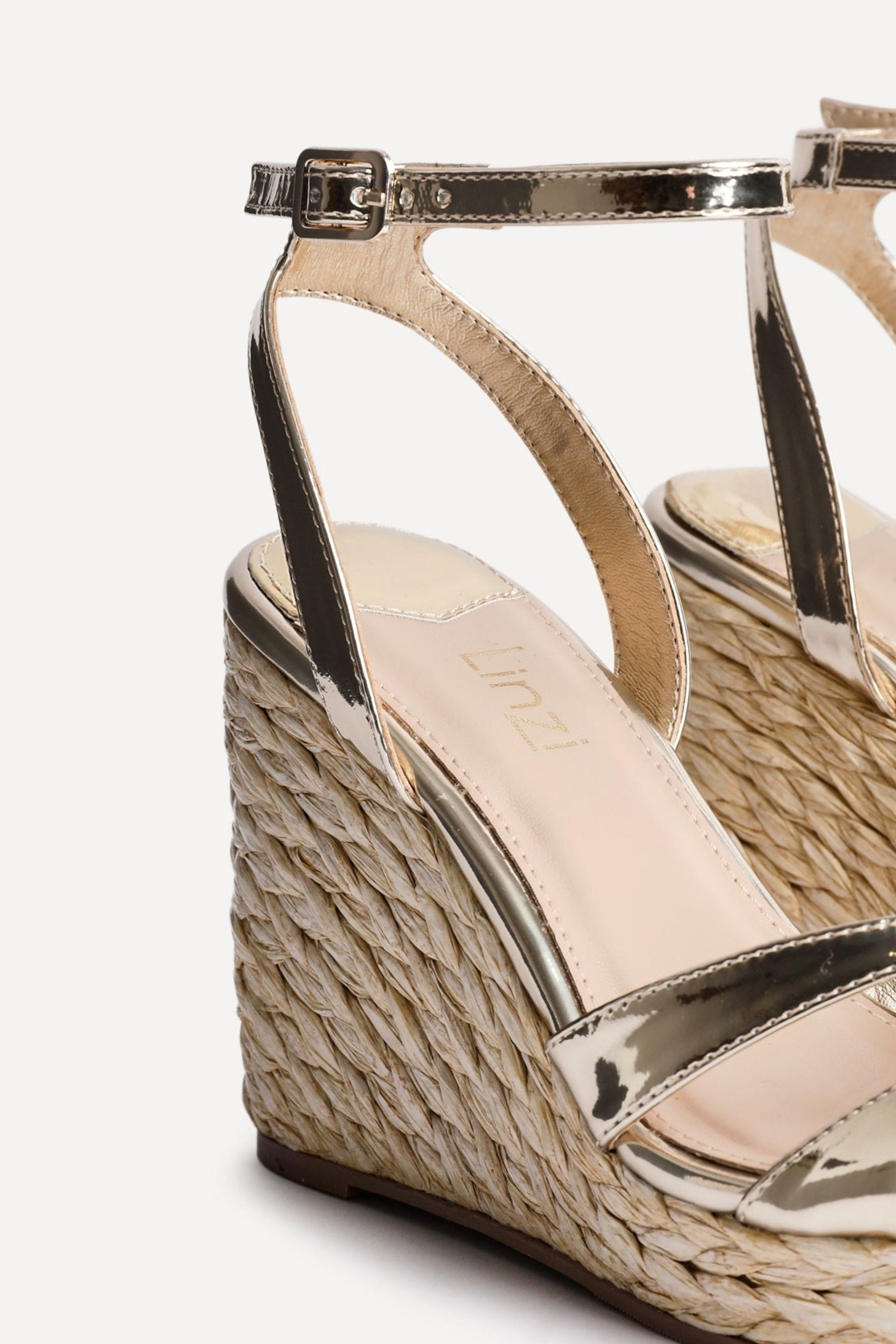 Linzi Tequila Gold Faux Leather Crossover Espadrille Inspired Wedge image 5