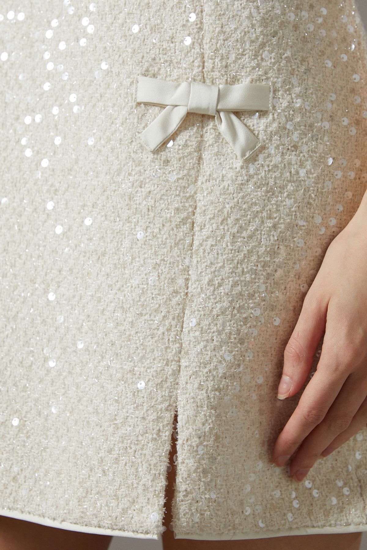 Coast Sequin Boucle Shift Dress With Bows Ivory image 5