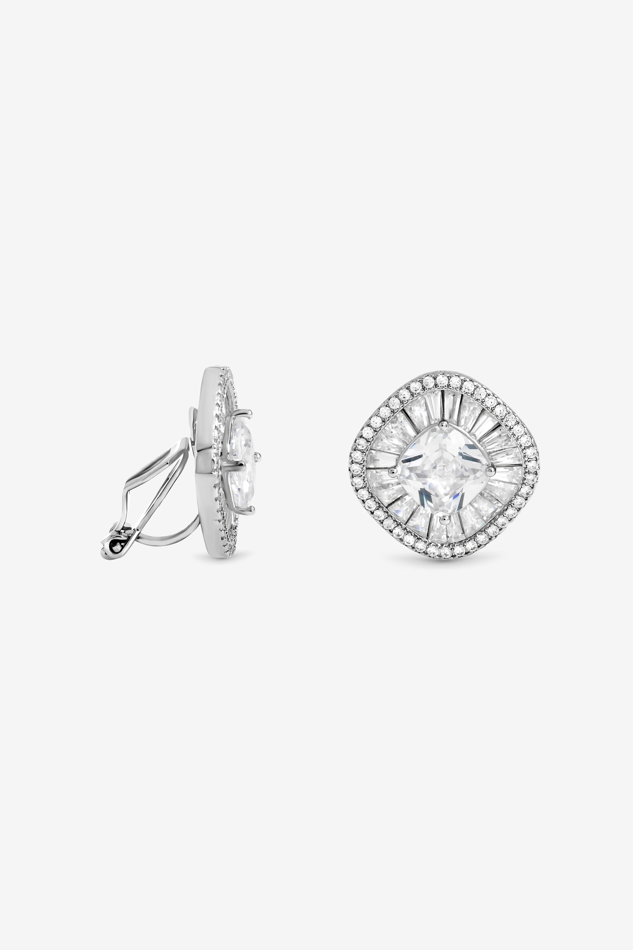 Jon Richard Rhodium Plated Baguette Cubic Zirconia Stud Clip Earrings image 1