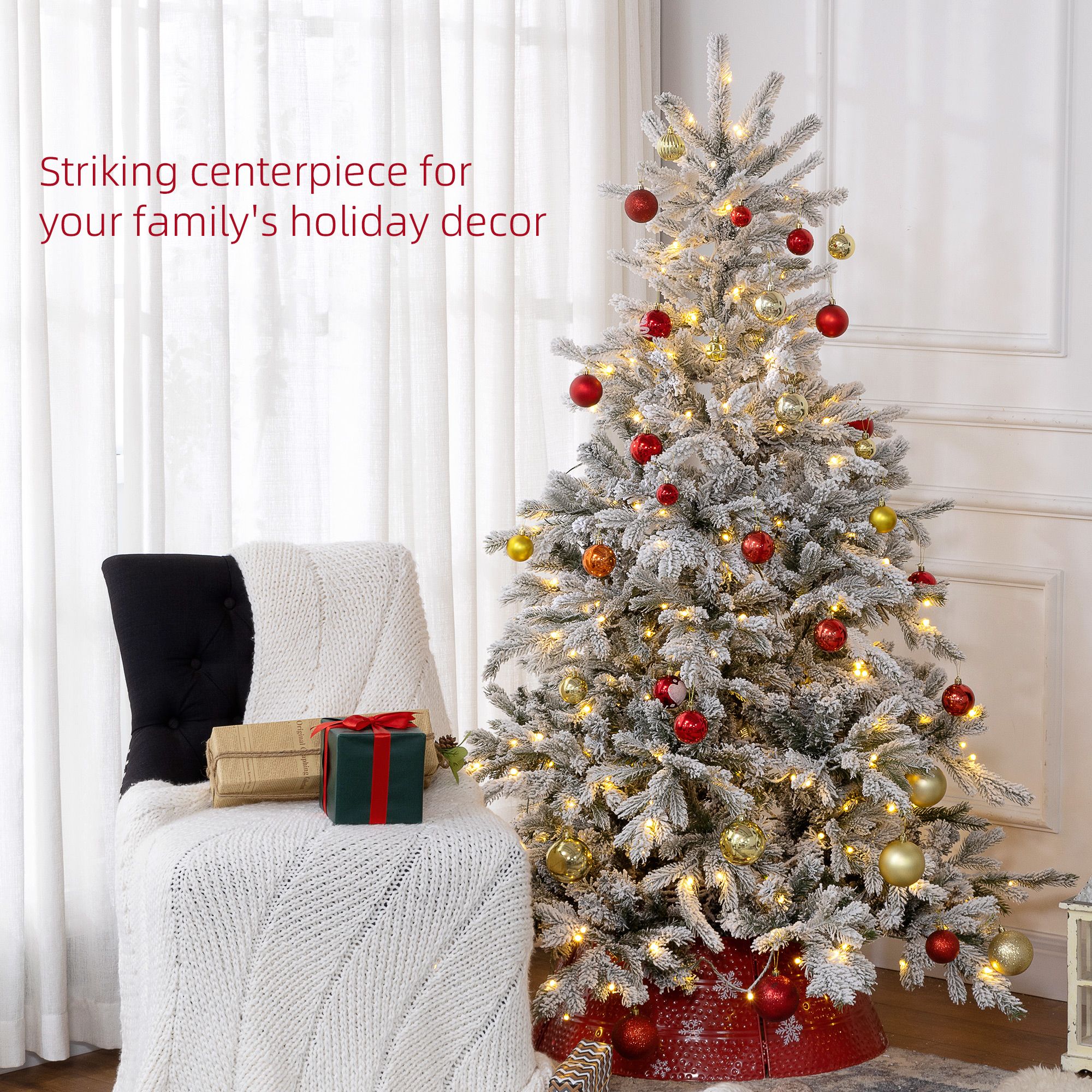 HOMCOM Artificial Prelit Christmas Tree, Snow Xmas Tree with LED Lights image 4