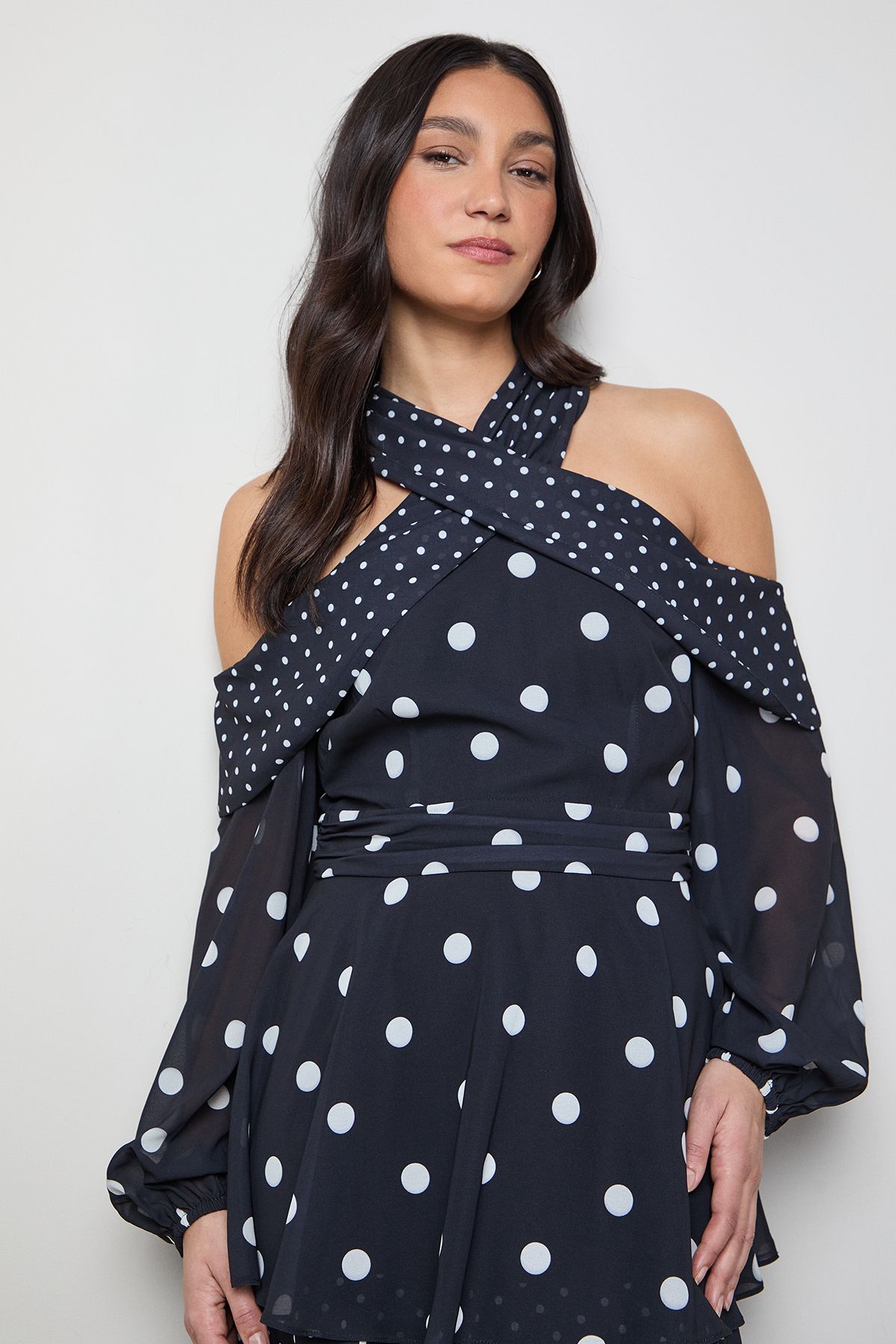 Oasis Printed Halterneck Off The Shoulder Tiered Maxi Dress Multi image 4