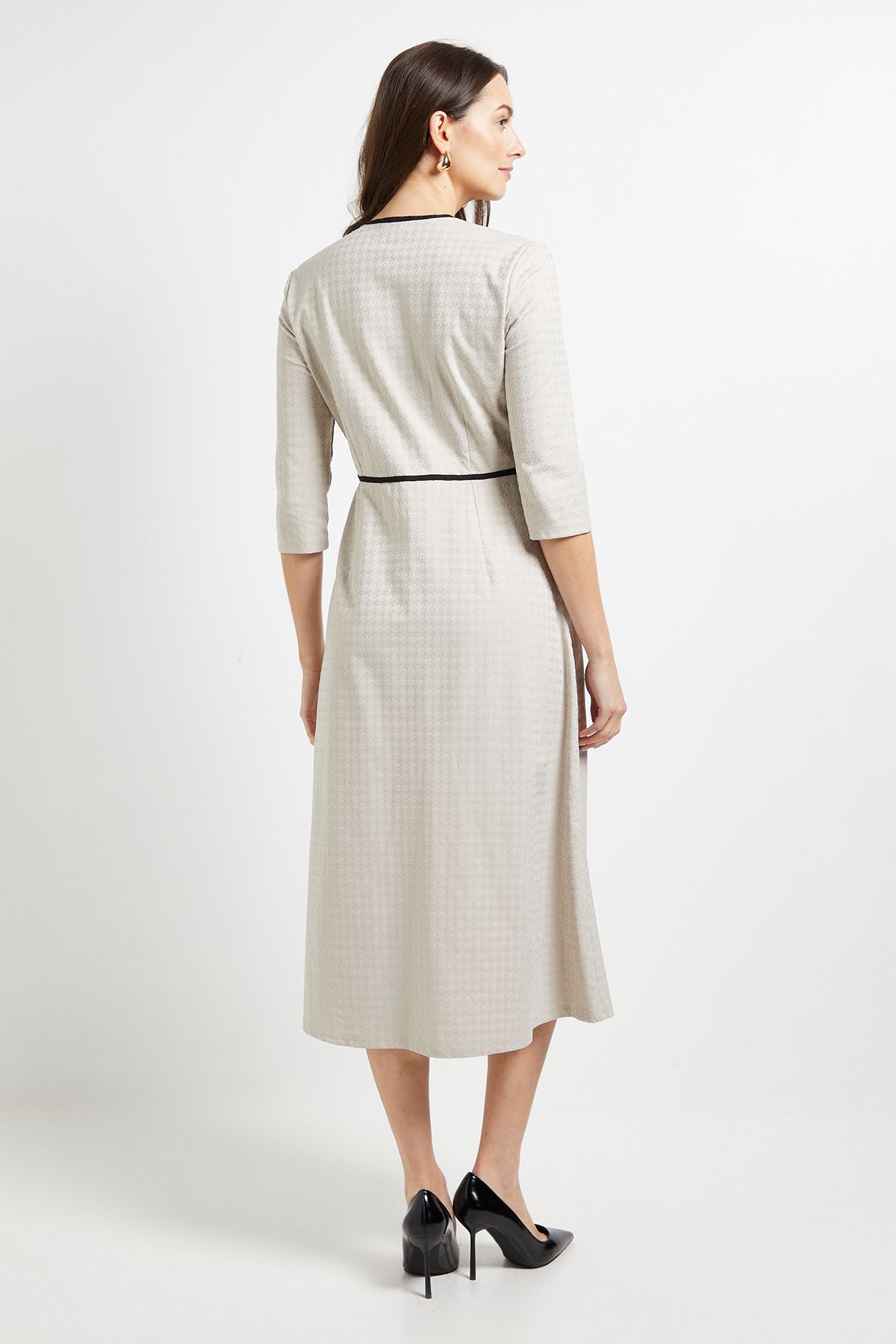 Wallis Principles Binded Long Sleeve Midi Dress Stone image 3