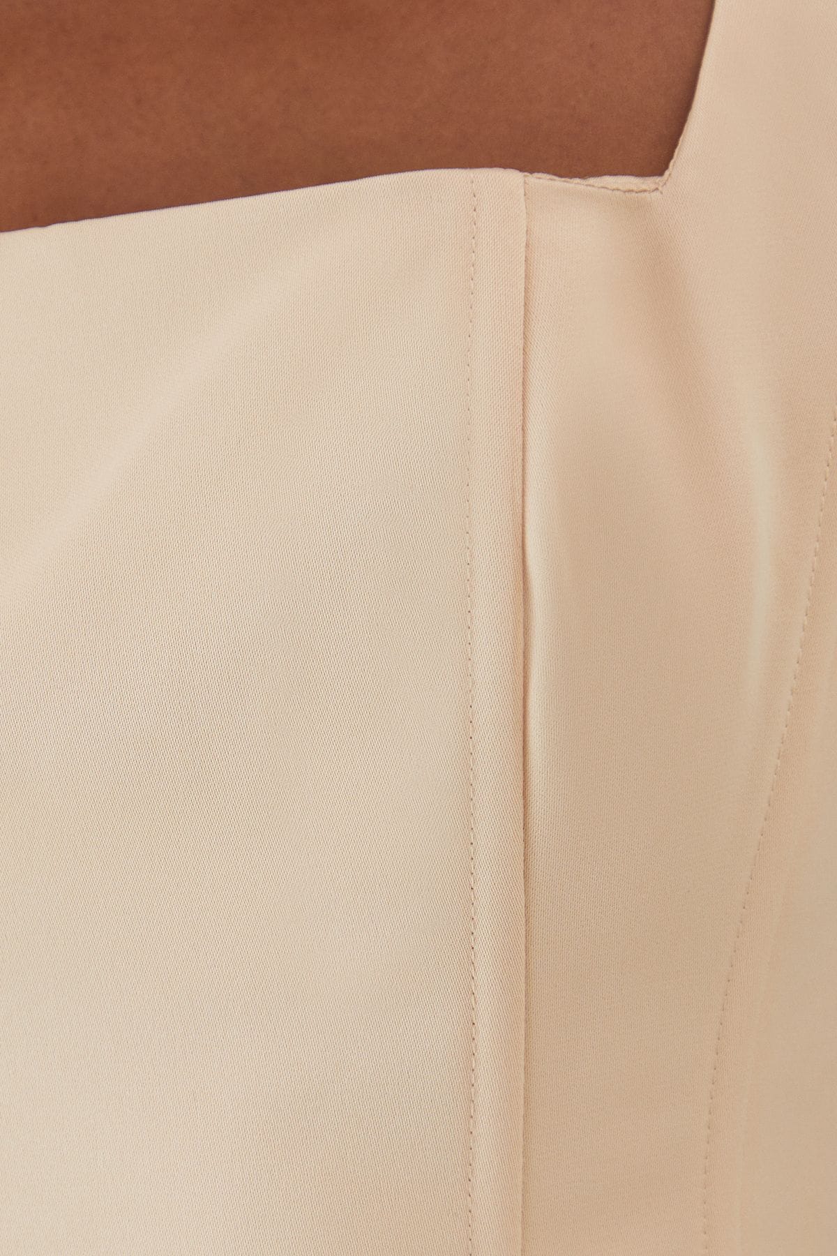 MissPap Duchess Satin Square Neckline Dipped Waist Voluminous Mini Dress Champagne image 5