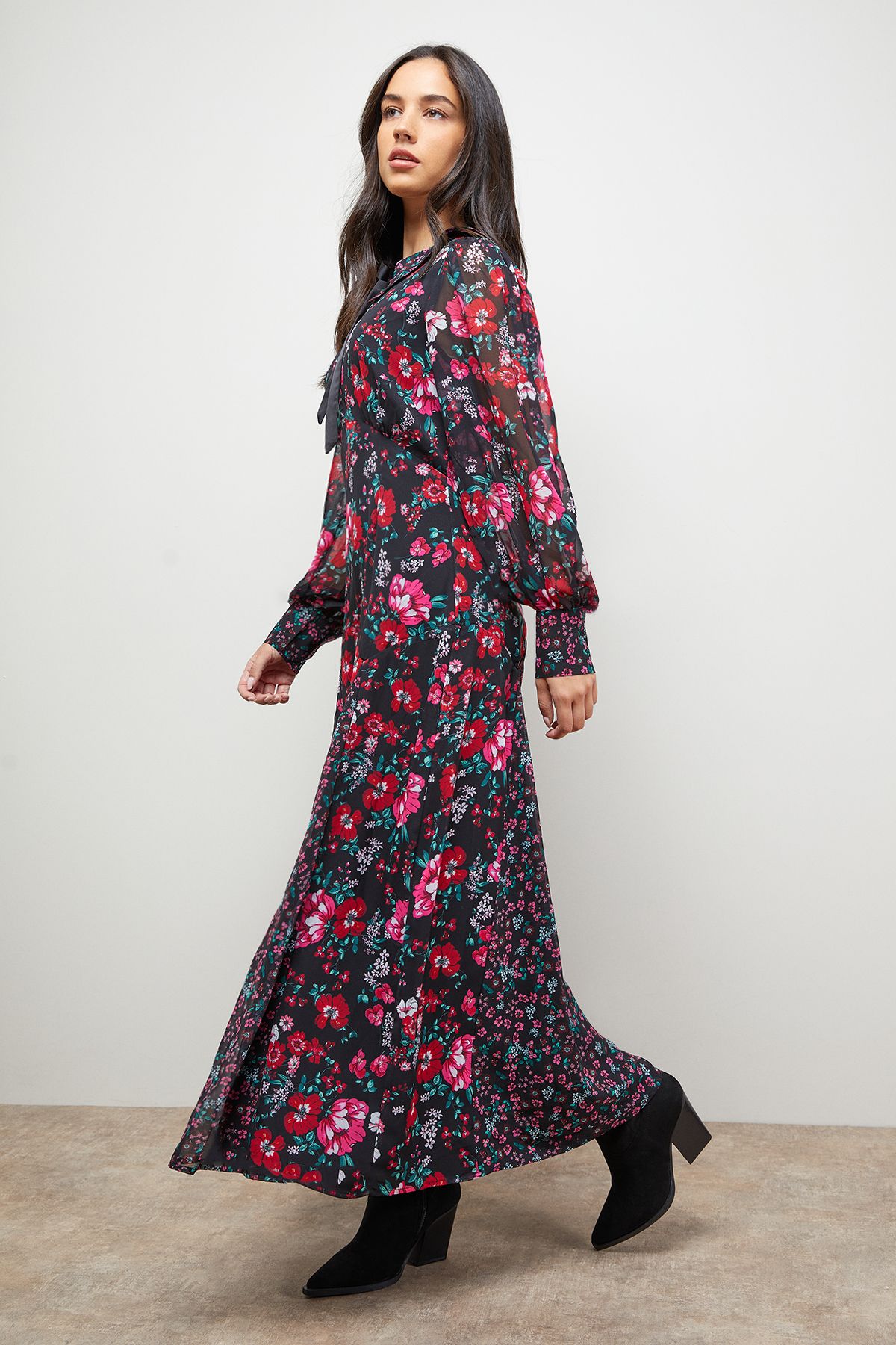 Oasis Statement Collar Long Sleeve Maxi Dress Floral image 4