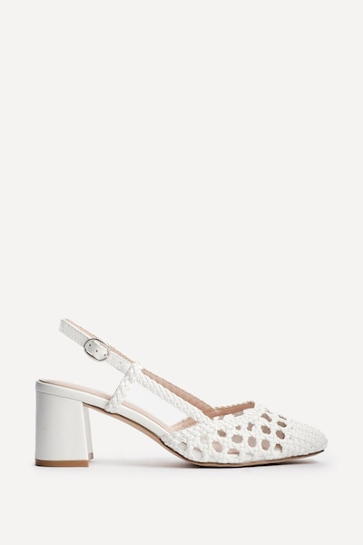 Linzi Sandria White Hand Woven Court Heels