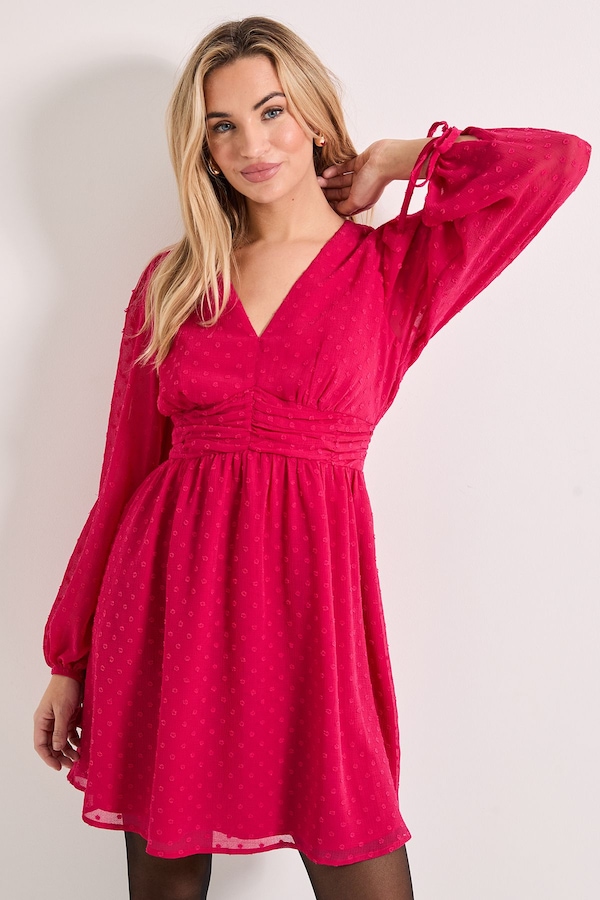 Dorothy Perkins Gathered Waistband Detail Chiffon Mini Dress Dark Pink