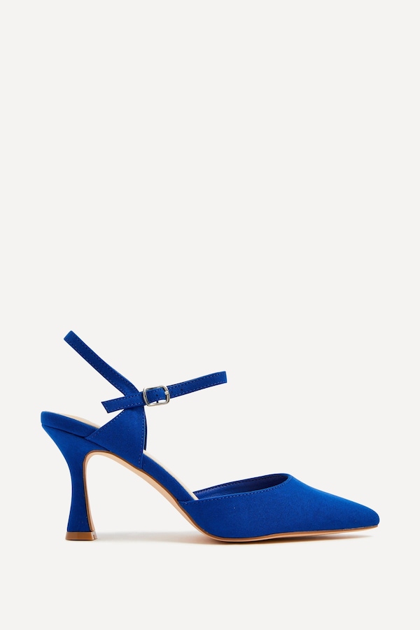 Linzi Duet Wide Fit Cobalt Blue Faux Suede Open Back Stiletto Court Heel