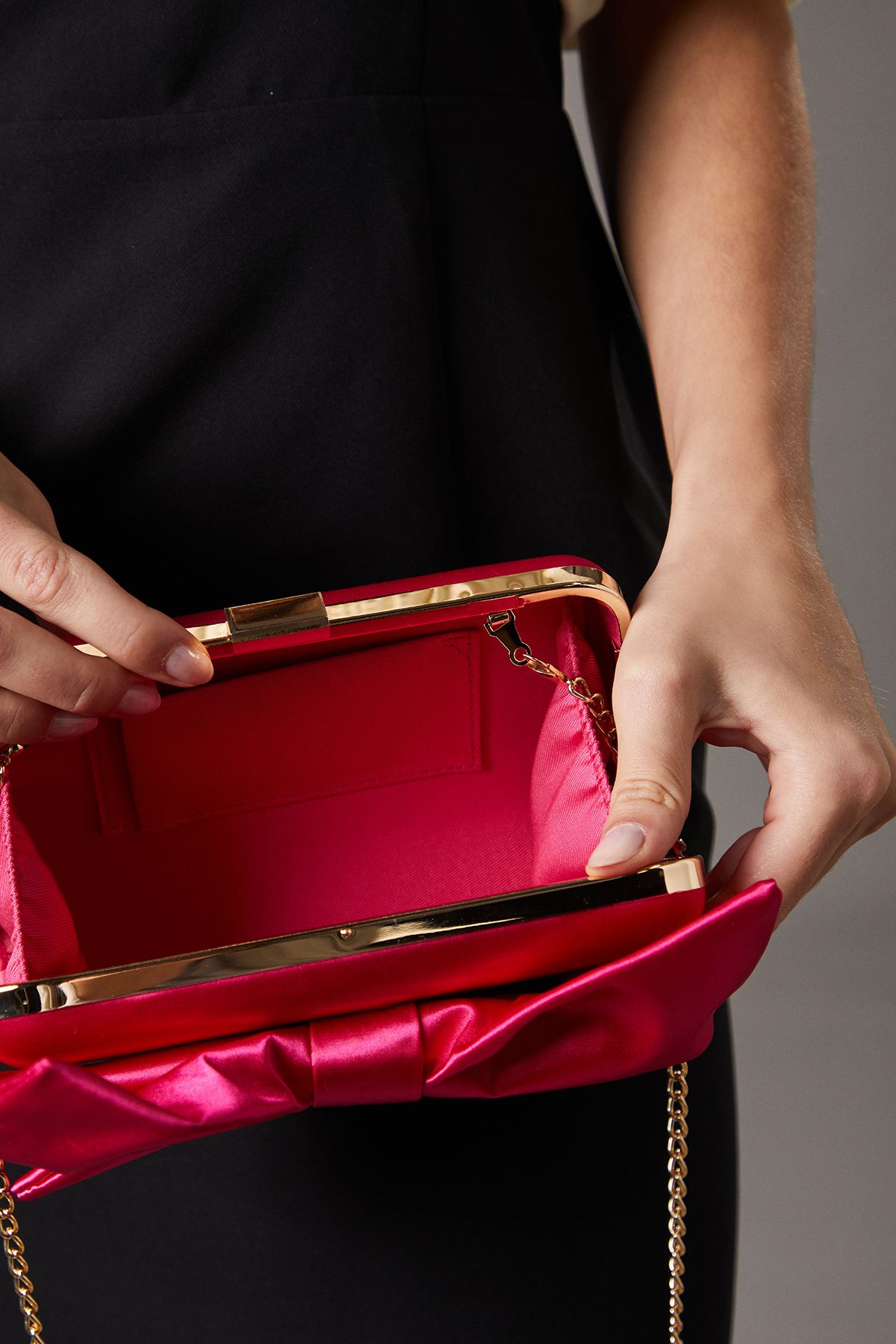 Coast Azalea Satin  Bow Detail Clutch Bags Pink image 4