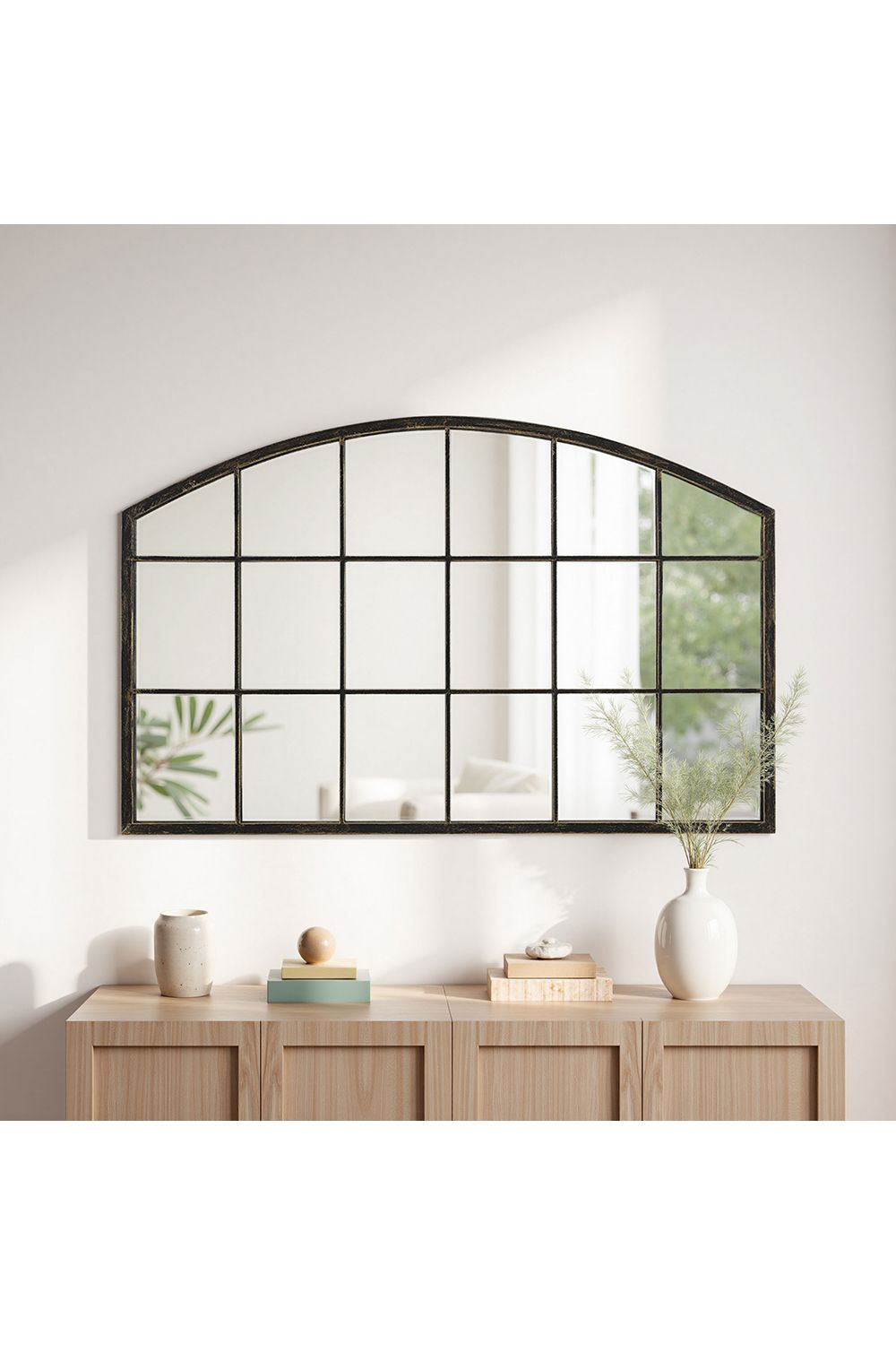 Living and Home Modern Bronze Framed Arched Windowpane Wall Mirror for Decor image 3