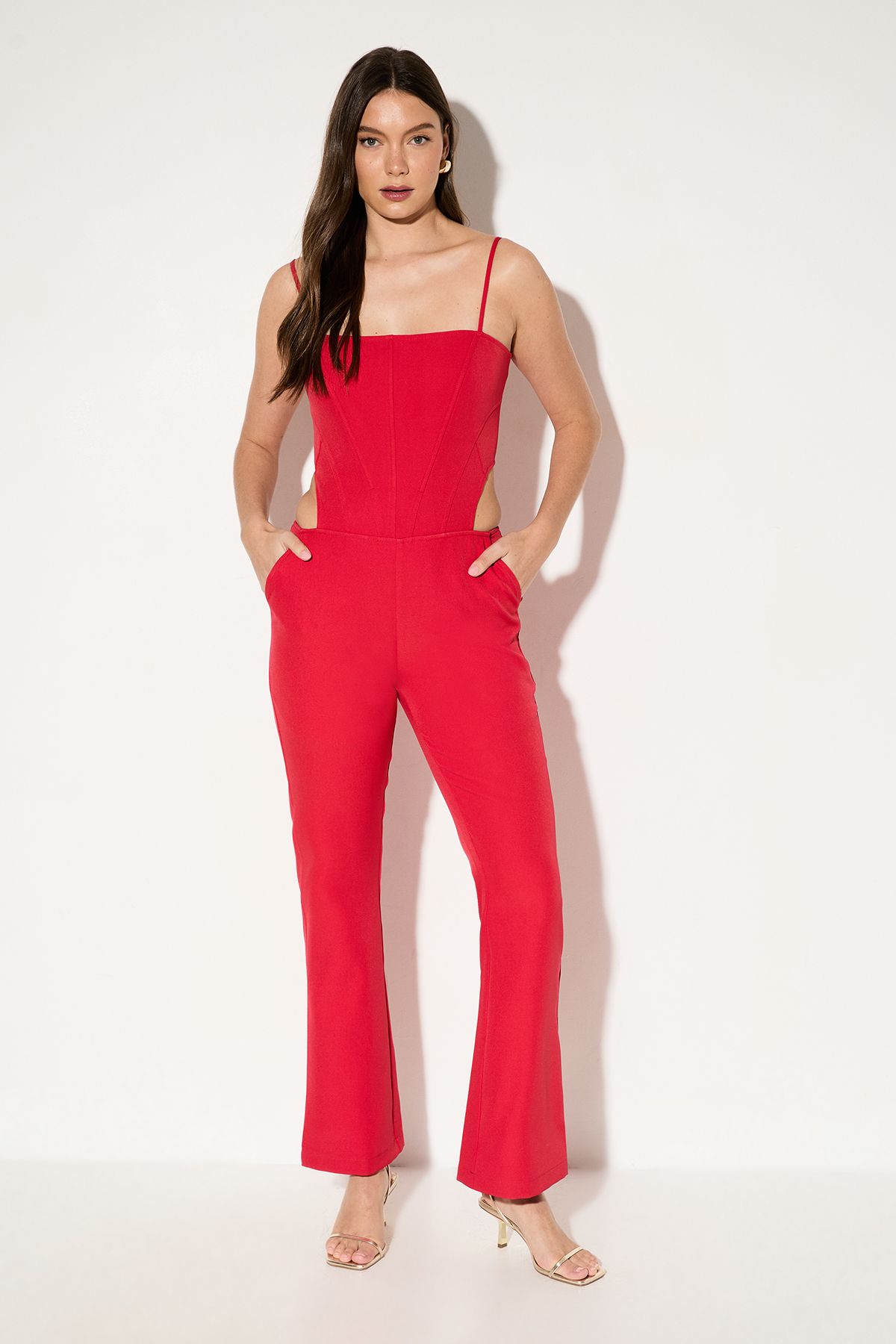 MissPap Tailored Cut Out Corset Jumpsuit Red image 1