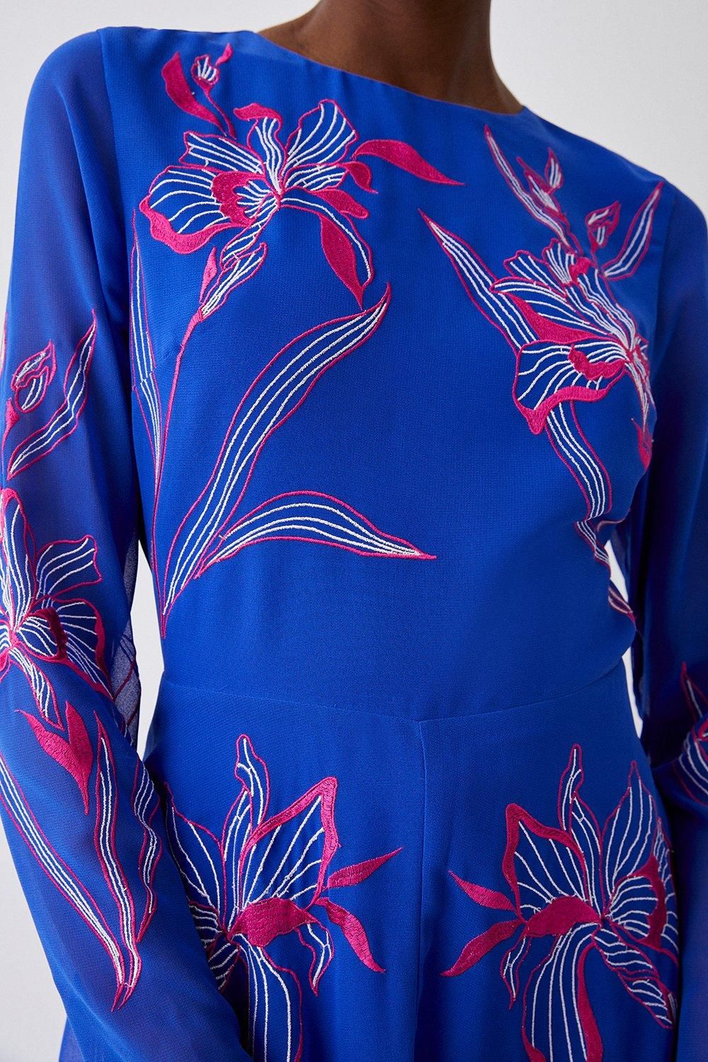 Coast Floral Open Back Embroidered Midi Dress Cobalt image 2