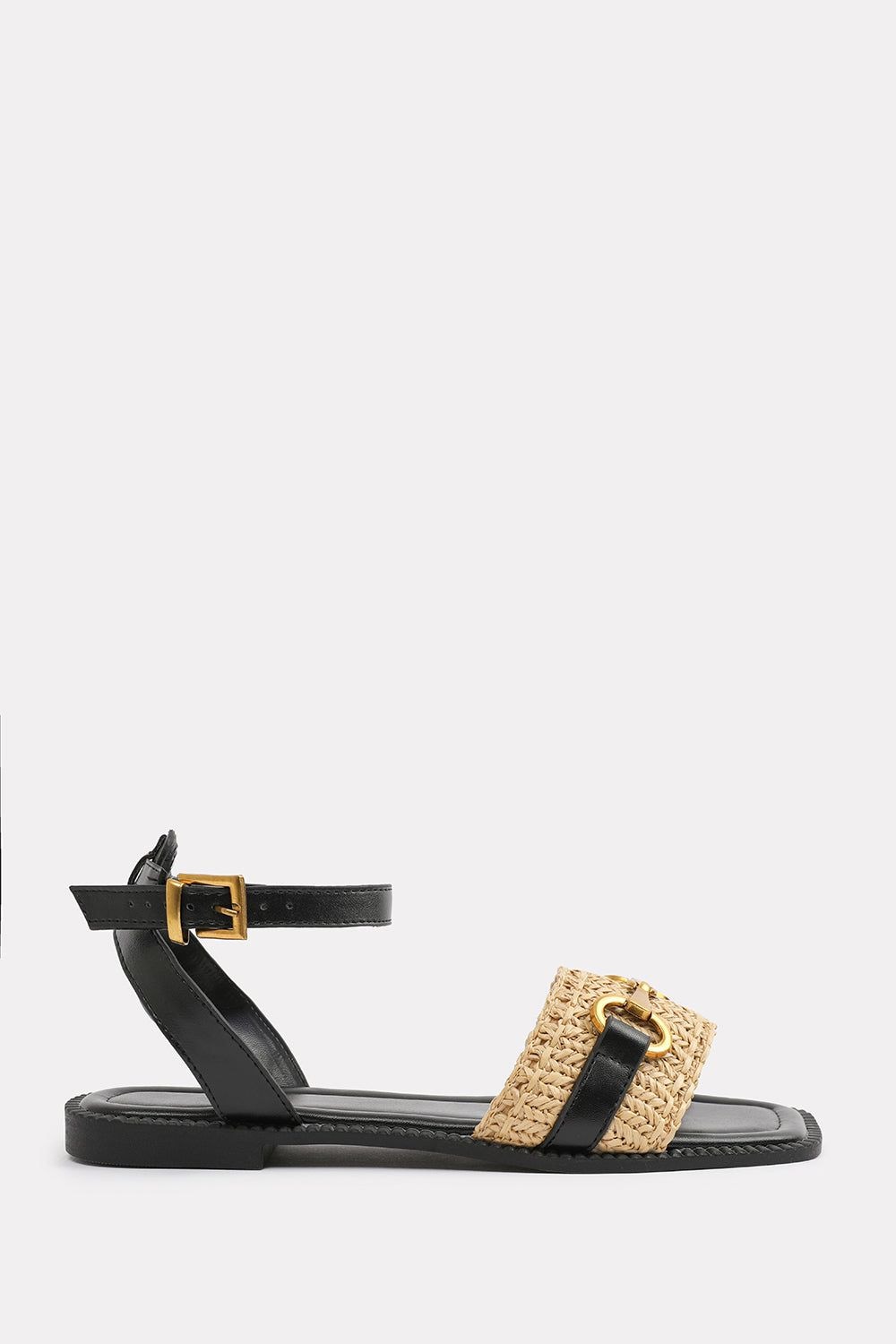 Where's That From 'Bonnie' Wide Fit Pu Straw Detail Strap Sandals With Buckle Closure image 2
