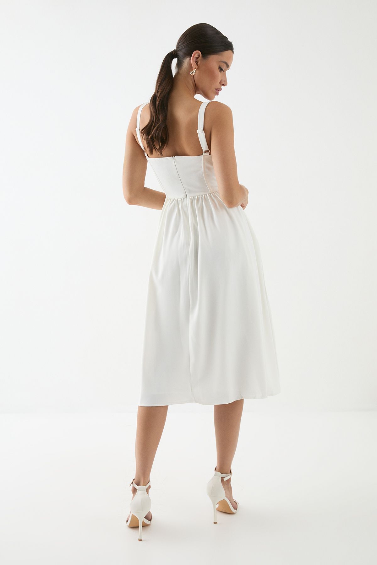 MissPap Square Neck A Line Midi Dress White image 3