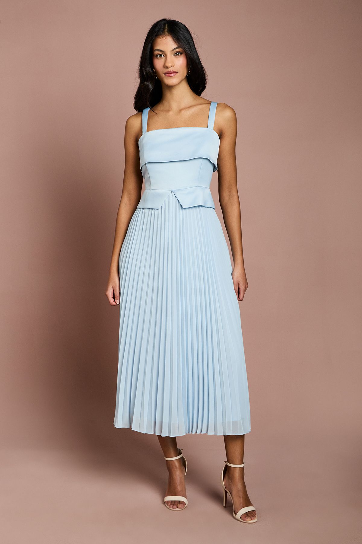 Coast Petite Square Neck Midi Dress Light Blue image 1