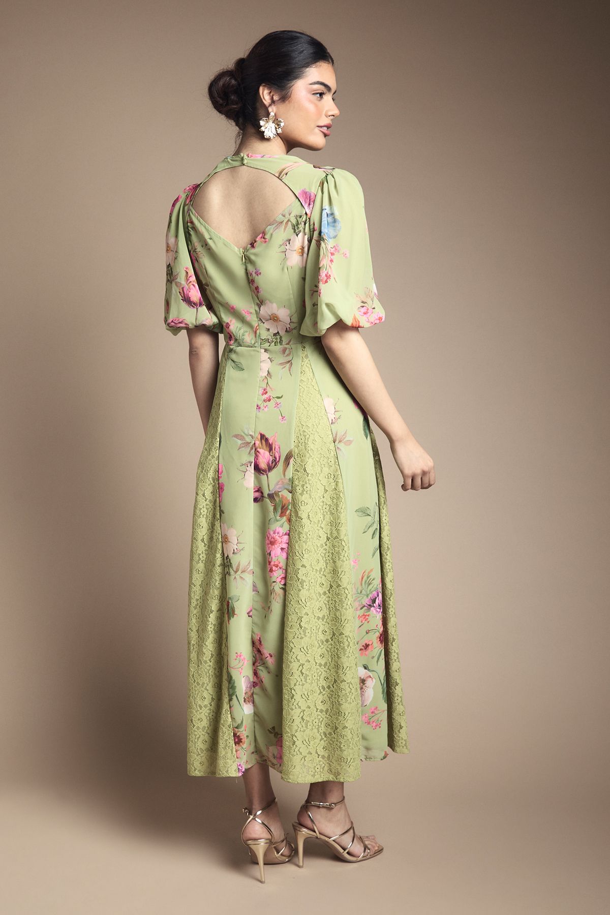 Oasis Lace Fit and Flare Midi Dress Pink image 3