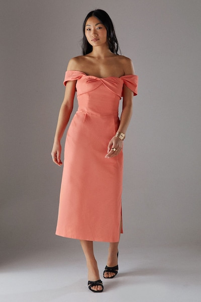 Warehouse Petite Twist Bandeau Column Dress Peach