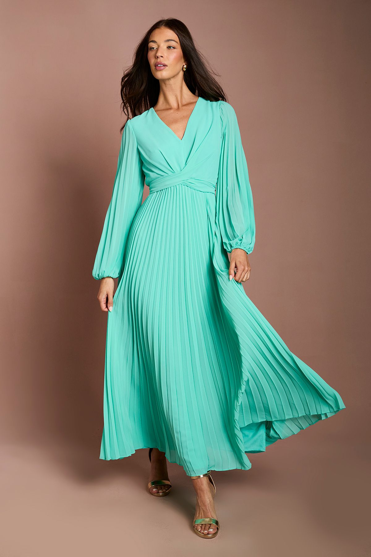 Coast Pleated Wrap Front Dress Aqua