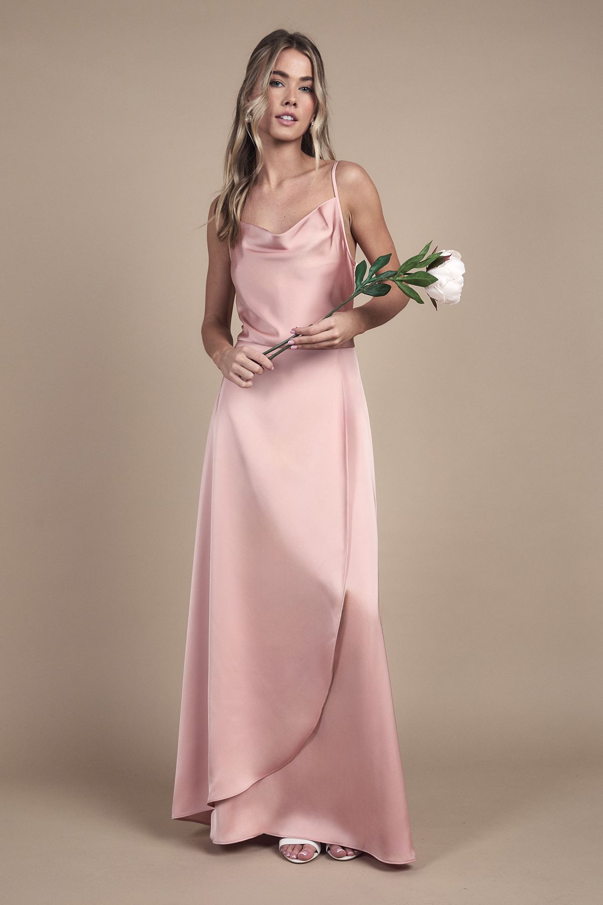Coast Teen Cowl Front Waterfall Skirt Bridesmaid Dress Antique Rose image 1