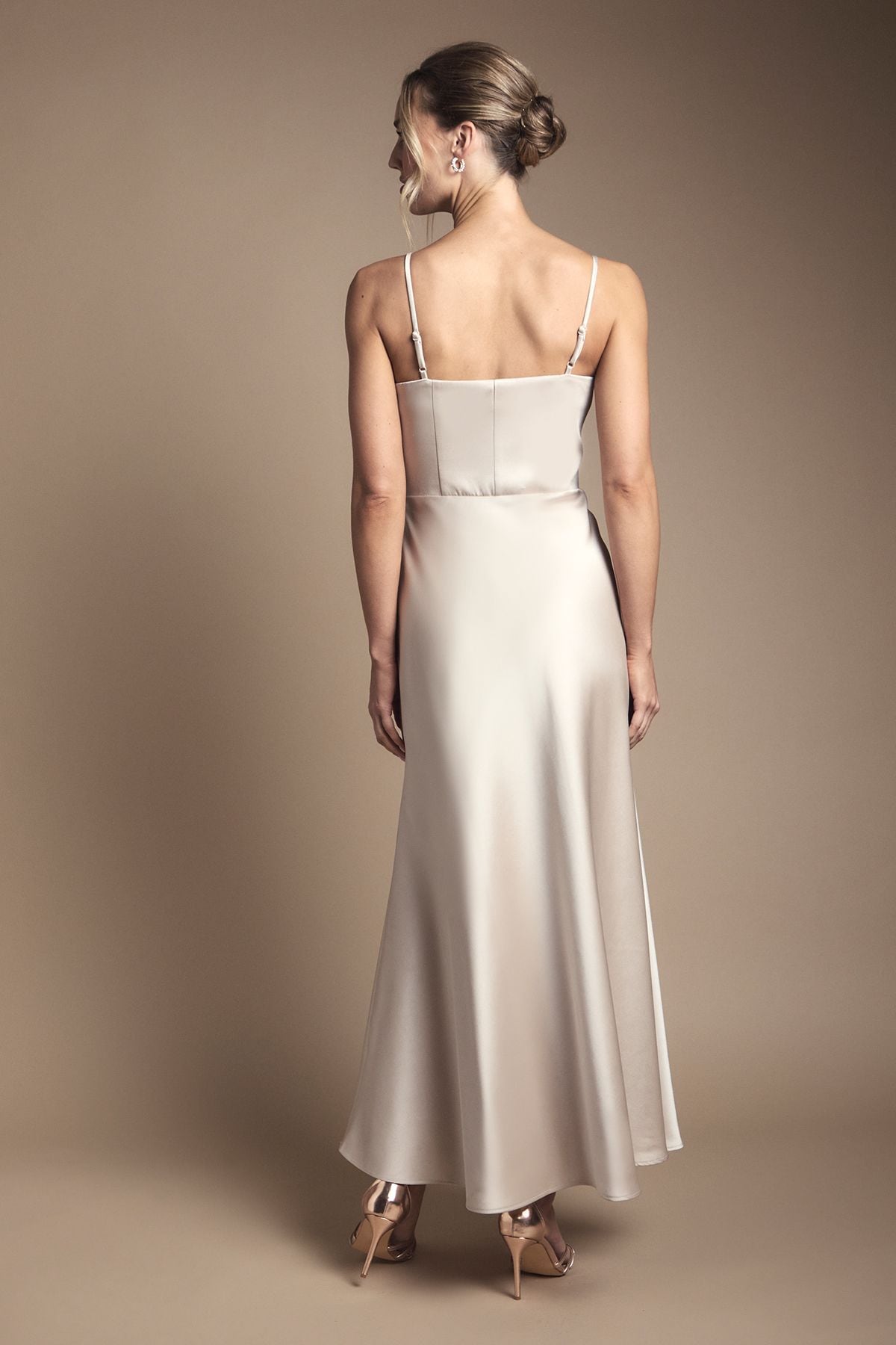 Coast Strappy Drape Bodice Maxi Bridesmaid Dress Champagne image 3