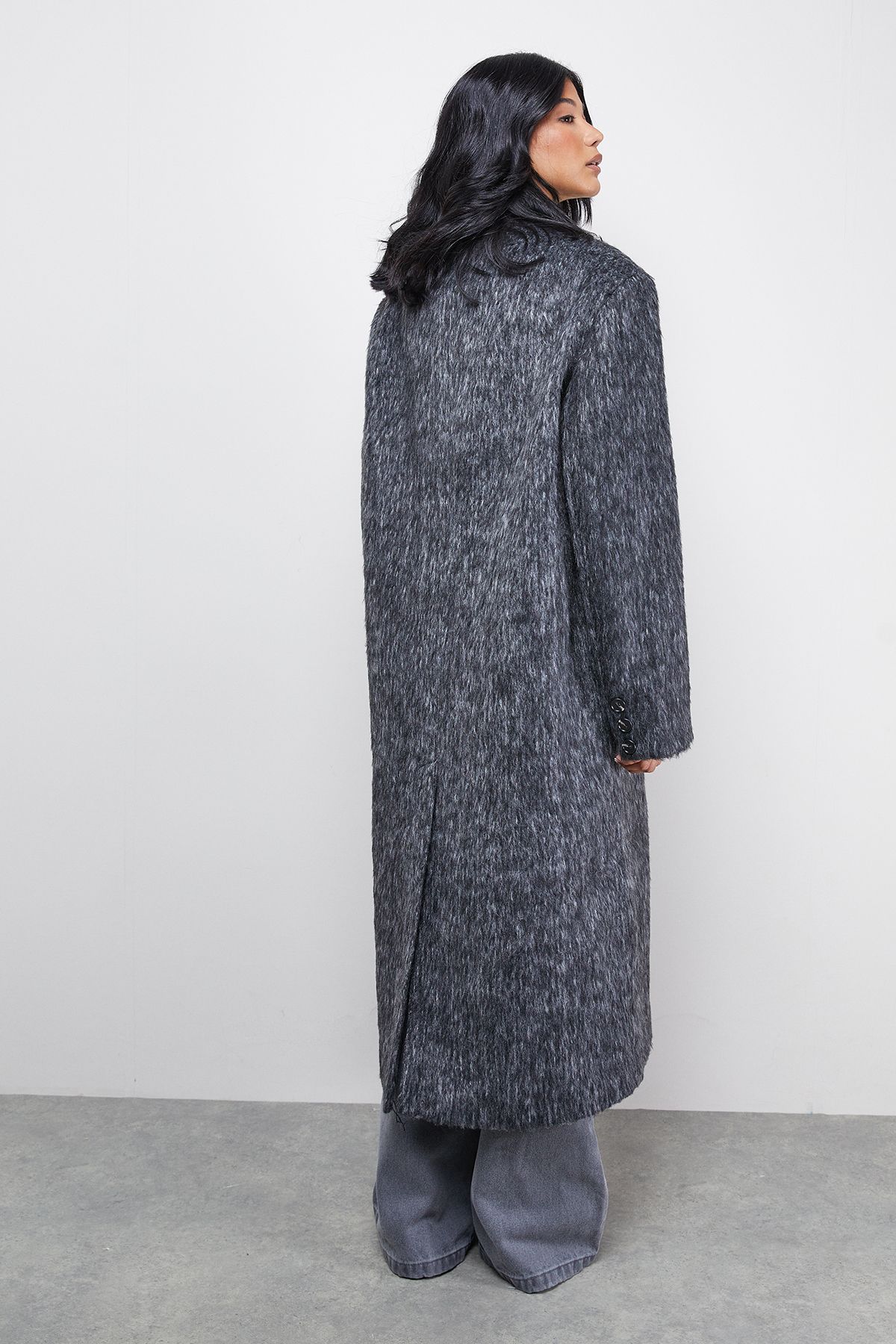 Warehouse Wool Look Structured Shoulder Coat Charcoal image 3