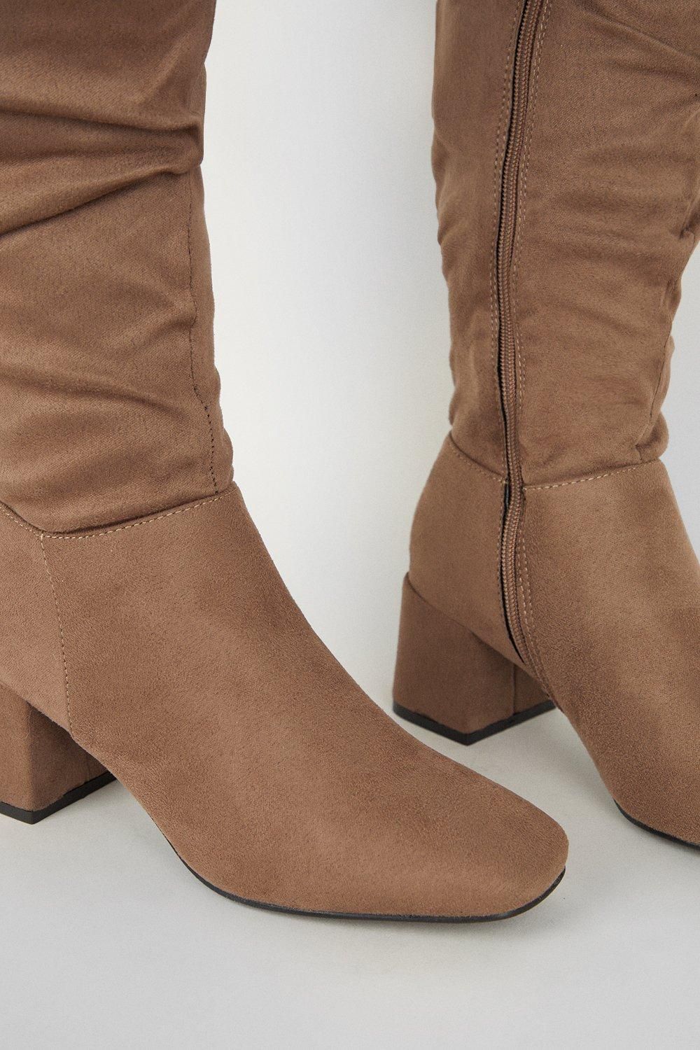 Dorothy Perkins Kaya Ruched Knee High Boots Taupe image 4