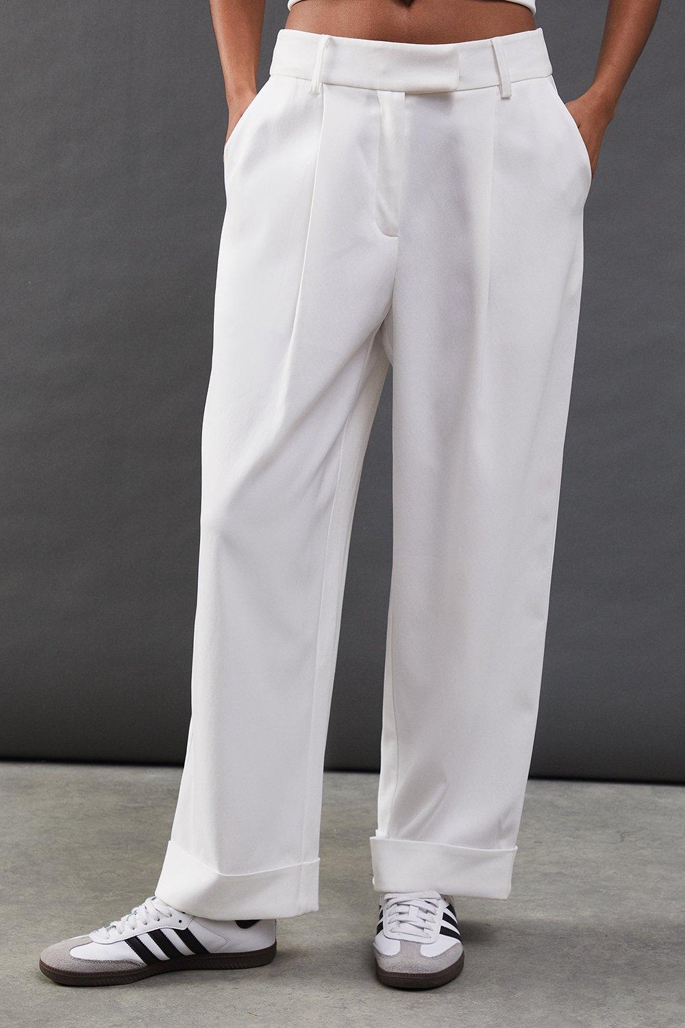 Warehouse Premium Wide Leg Turn Up High Waisted Trouser Ivory image 2
