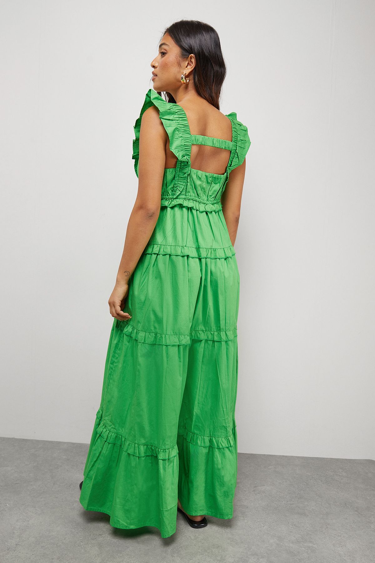 Warehouse Petite Poplin Frill Tier Midi Sundress Bright Green image 3