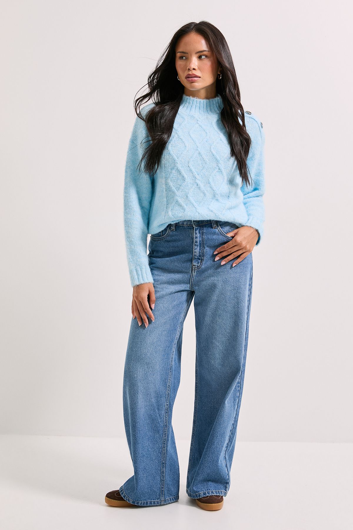 Dorothy Perkins Pale Blue Cable Button Detail Jumper Blue image 2