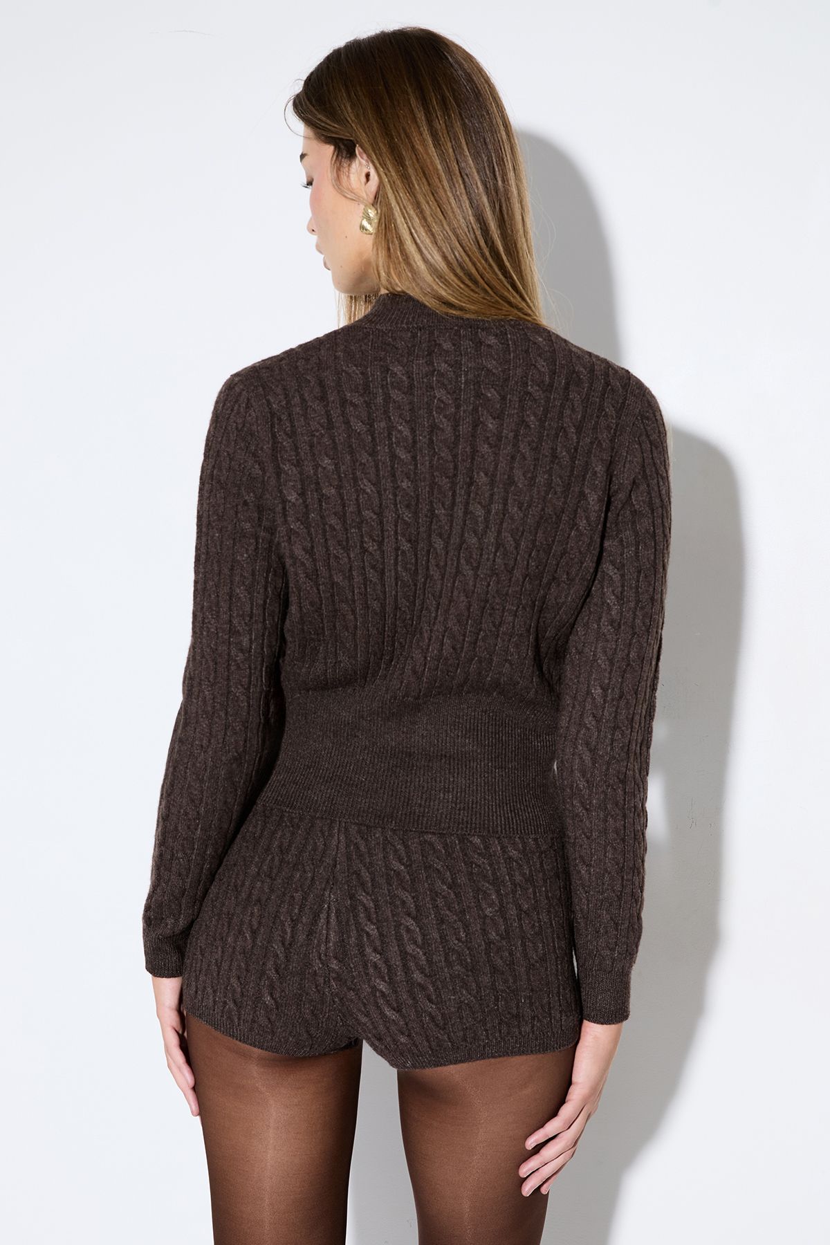 MissPap Fitted Cable Zip Up Cardi Chocolate image 3