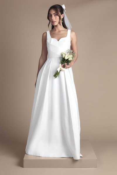 Coast Satin Pleat Bodice Full Skirt Wedding Dress Ivory