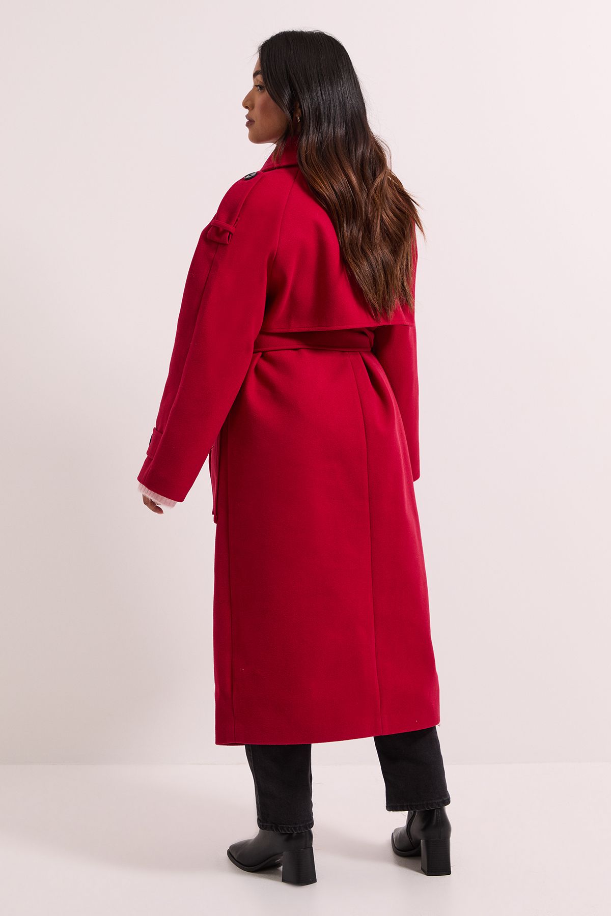 Dorothy Perkins Petite Belted Longline Coat Red image 4