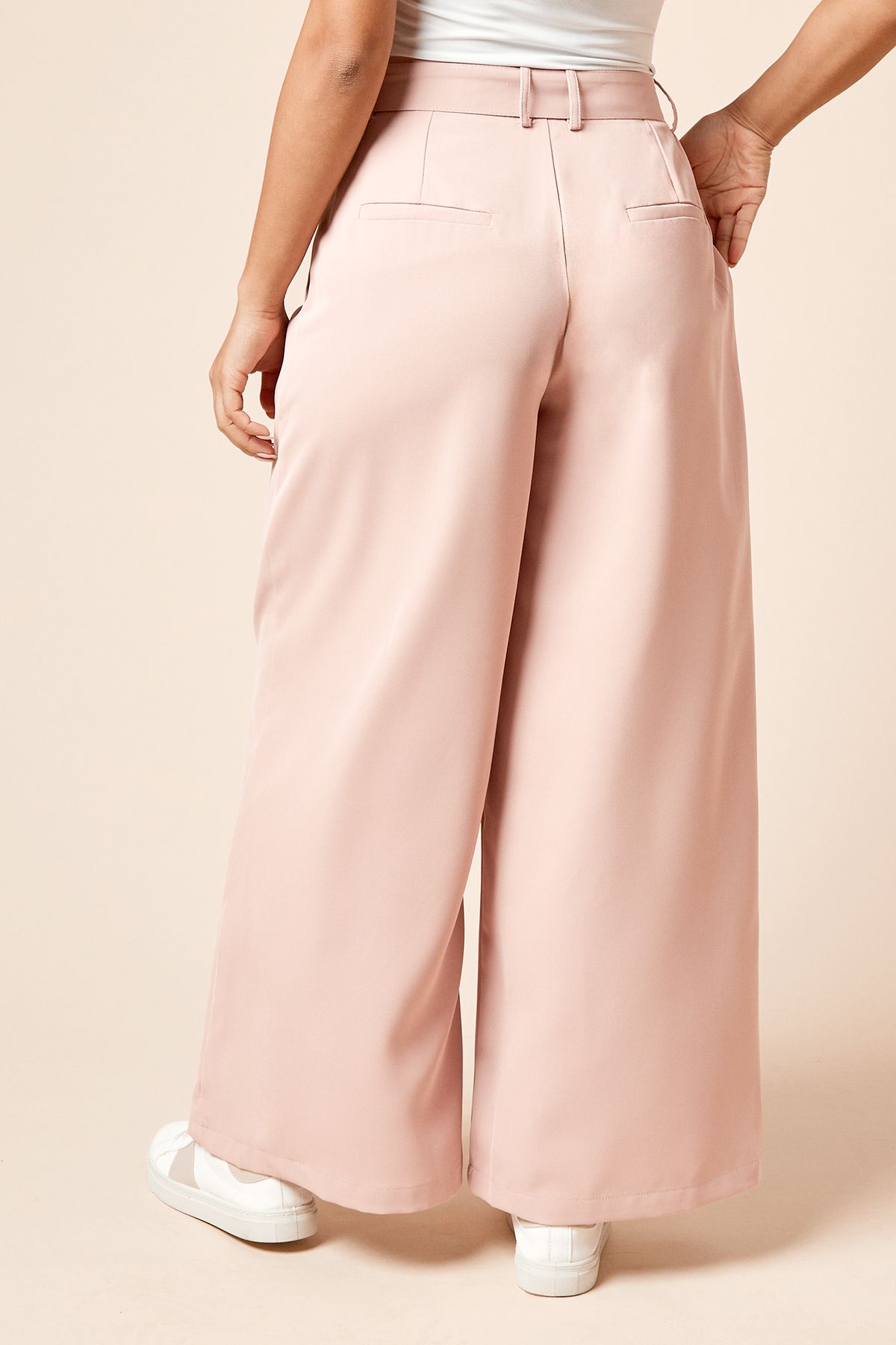 Dorothy Perkins Petite Pleated Belted Wide Leg Trouser Blush image 3