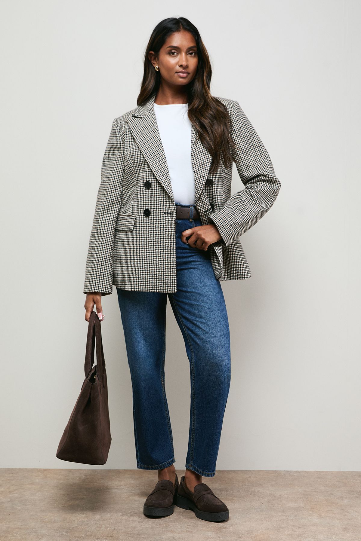 Oasis Heritage Check Blazer Chocolate image 4