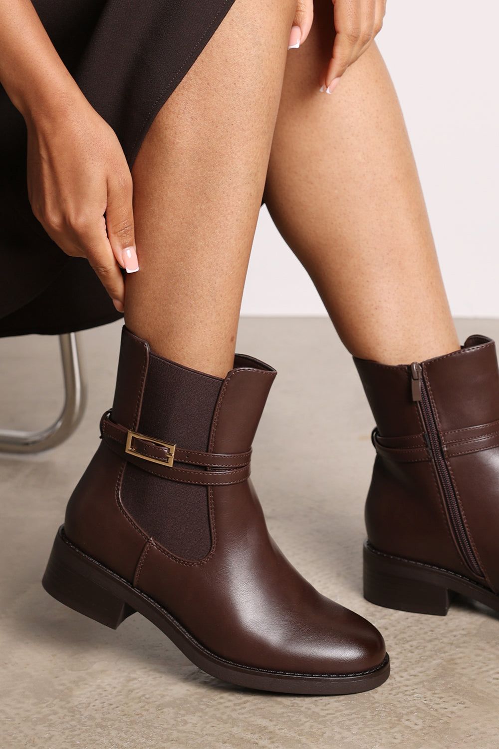 Where's That From 'Riya' Ankle Boot with Gold Buckle Detail