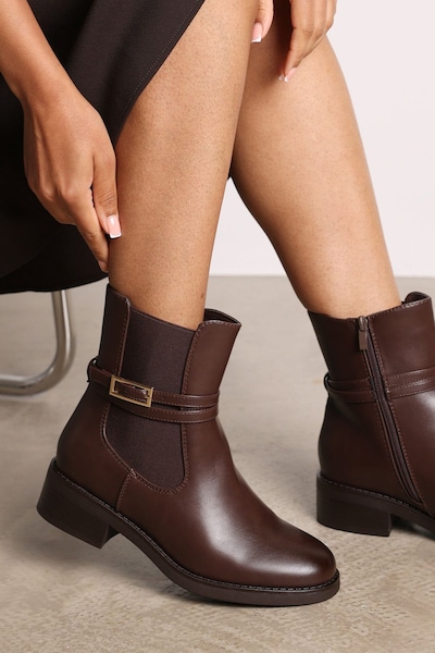Where's That From 'Riya' Ankle Boot with Gold Buckle Detail