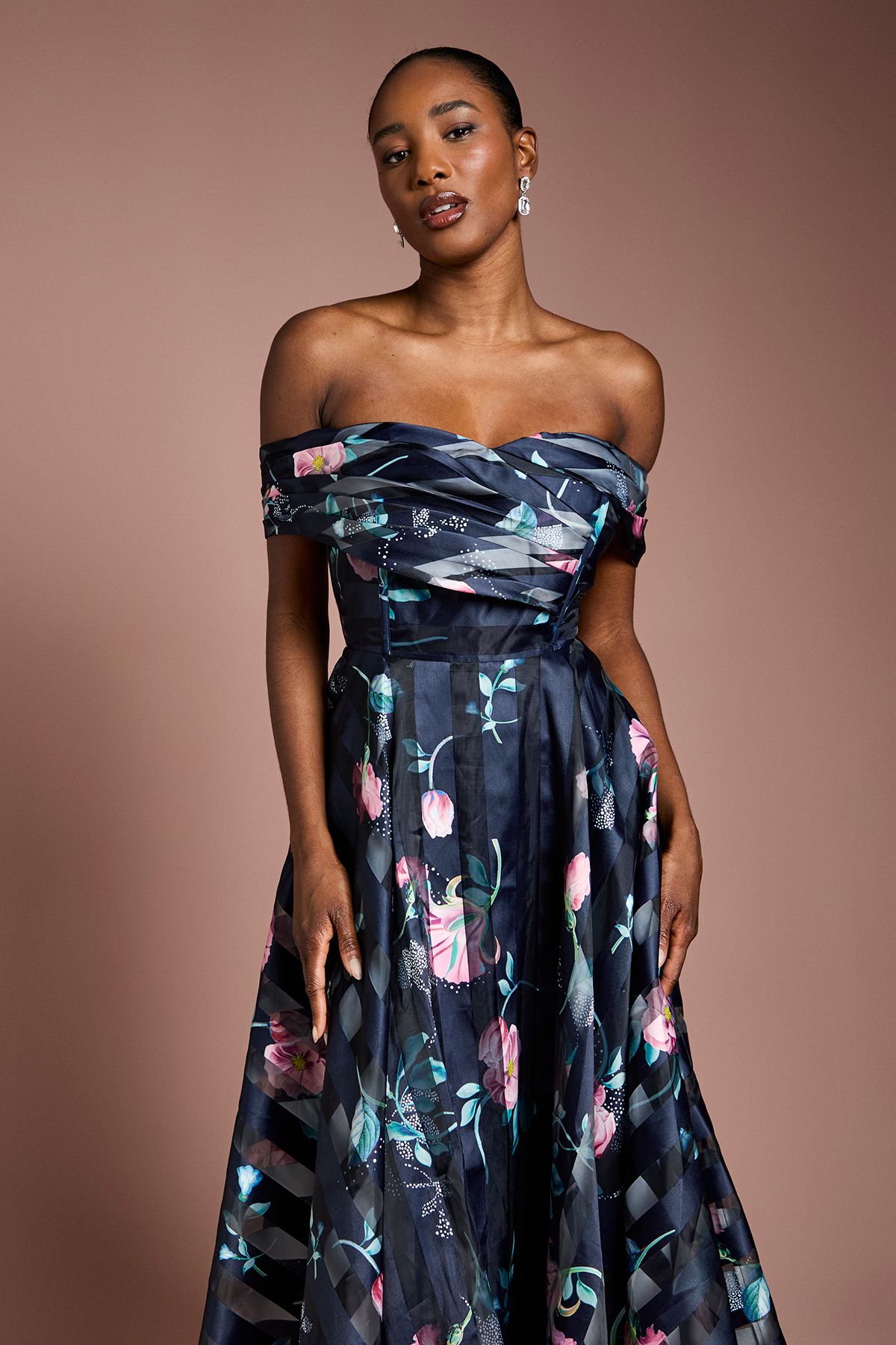 Coast Stripe Organza Pleat Top Midi Dress Navy image 2