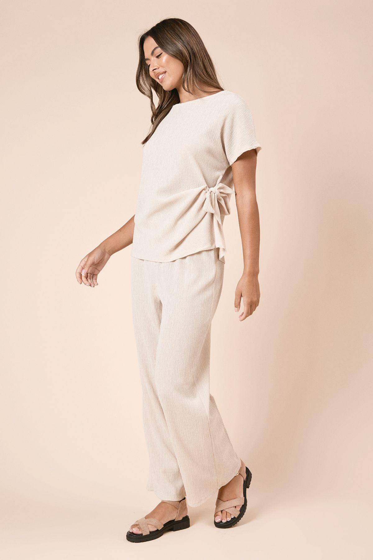 Dorothy Perkins Knot Tie Side Jersey T Shirt Stone image 2