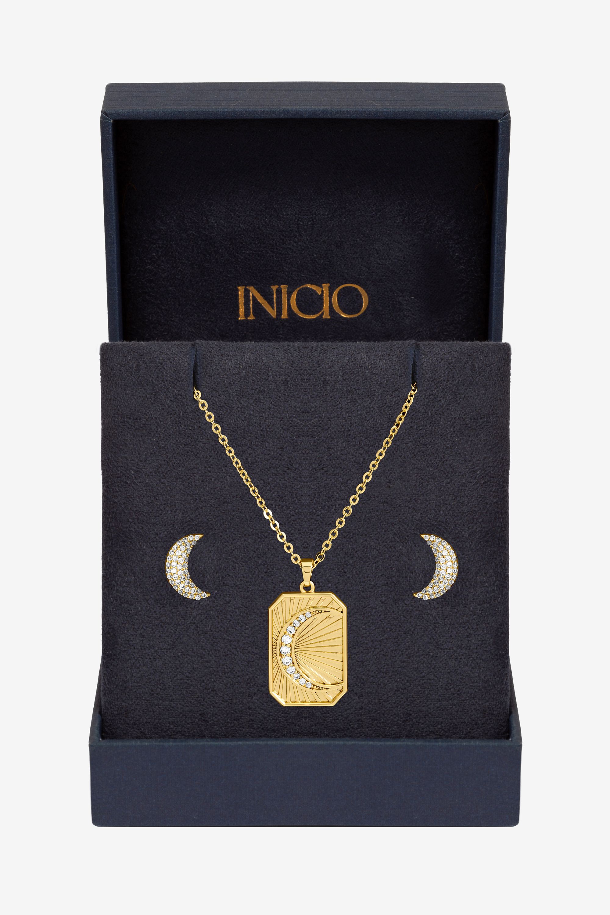 Inicio Gold Plated and Pave Moon Set - Gift Box image 1