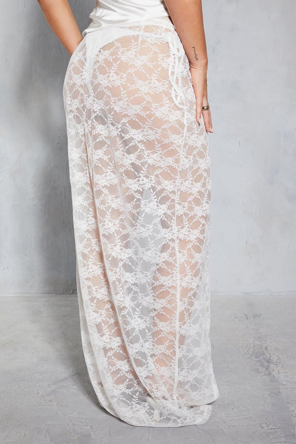 MissPap Lace Tie Side Wrap Maxi Skirt White image 3