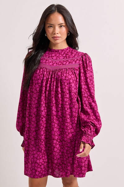 Dorothy Perkins Lace Star Detail Printed Boho Mini Dress Burgundy