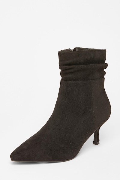 Quiz Black Faux Suede Heeled Ankle Boots